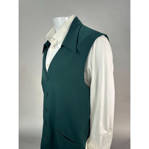 Giorgio B Tunic Vest With Collar Size 48 Green Polyester Fabric Covered Buttons - Picture 3 of 16